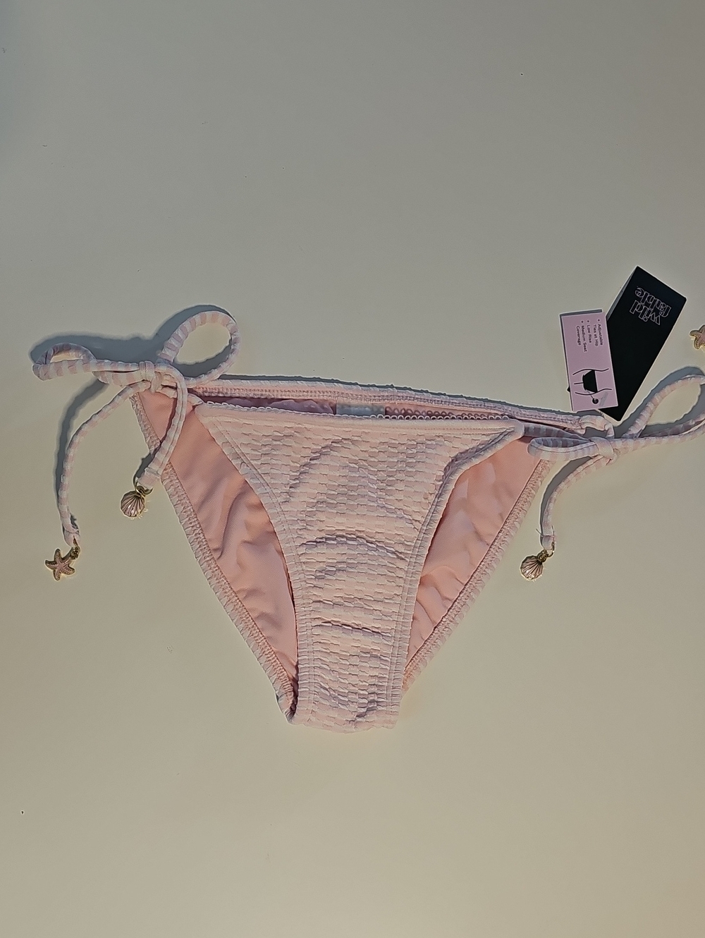 Wild Fable Women XXS Pink/White Textured Tie-Side Bikini Bottom with Shell Charm